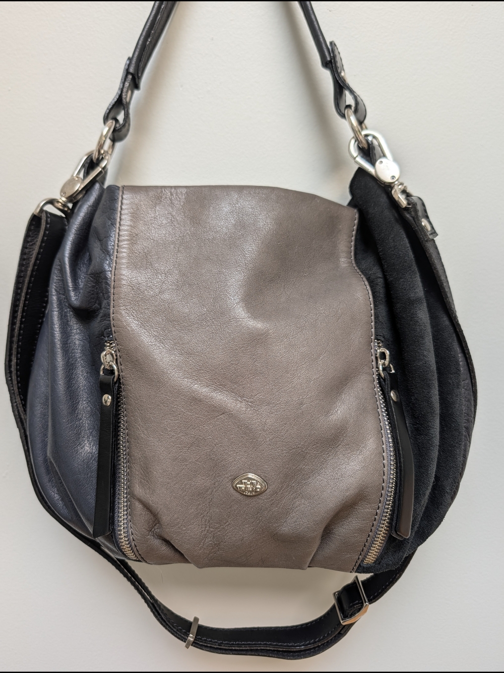The Trend Italy Genuine Leather Shoulder Bag Tricolor Suede Made in Italy